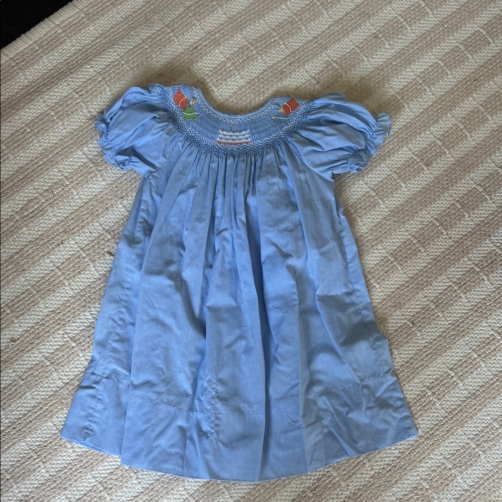 Charming Blue Birthday Smocked Kids Dress